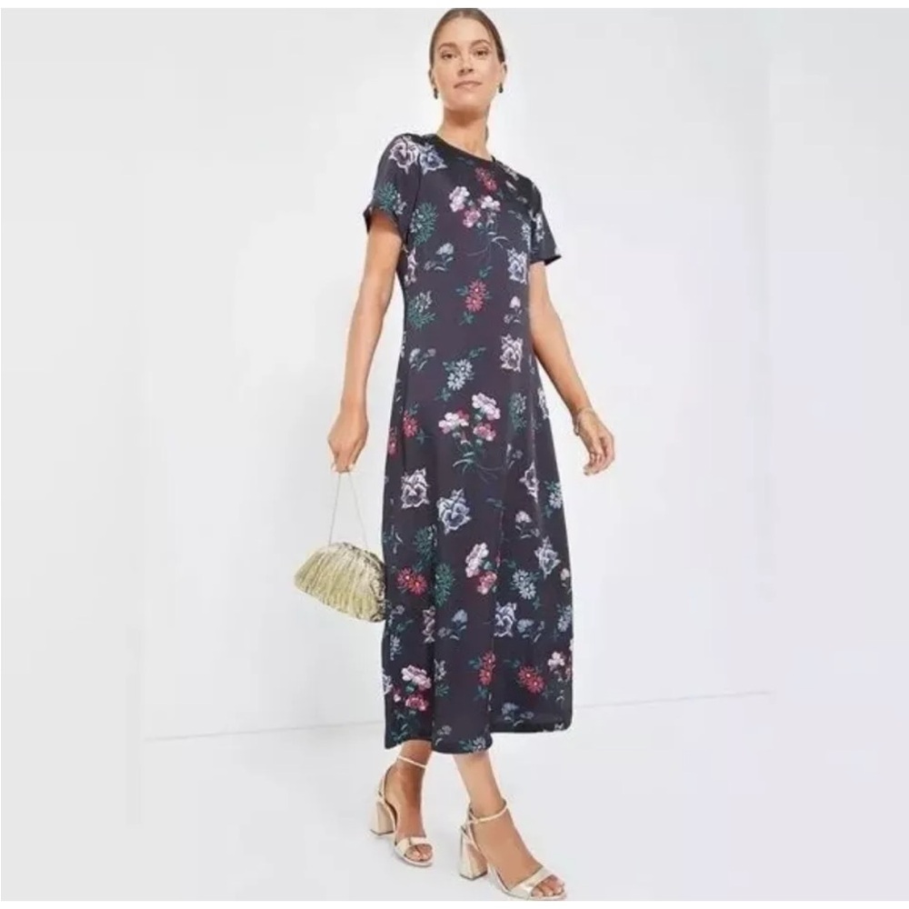 Tuckernuck Hyacinth House Black Floral Silky Riley Maxi Dress Large NWT